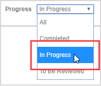 The in progress option is the third option in the progress menu.